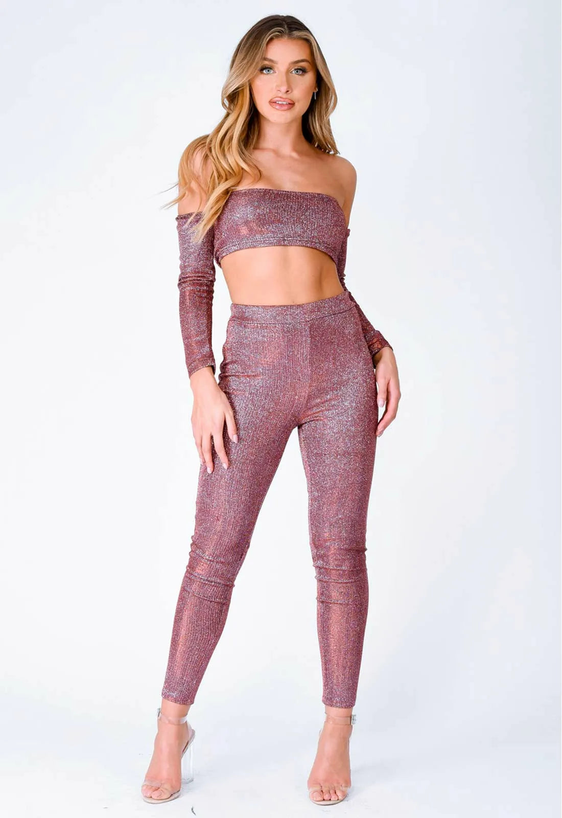 Nazz Collection Plum Havana Glitter Leggings Set-0