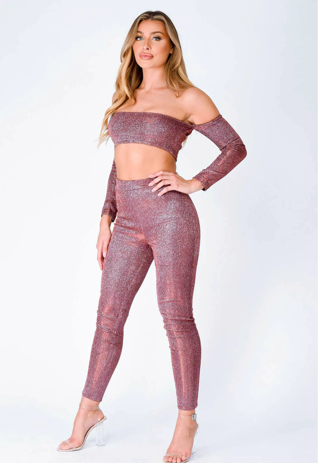 Nazz Collection Plum Havana Glitter Leggings Set-95142