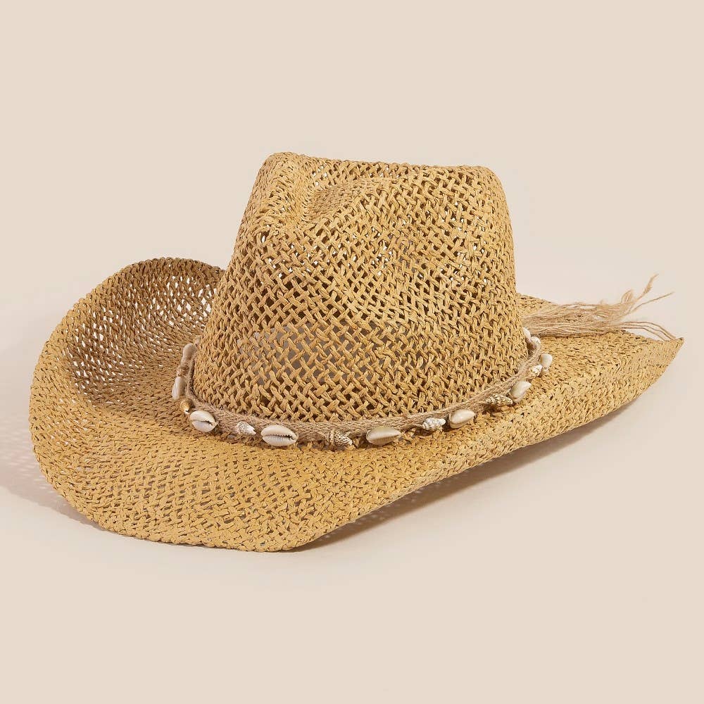 Straw Weave Cowrie Shell Rope Strap Cowboy Hat: IV