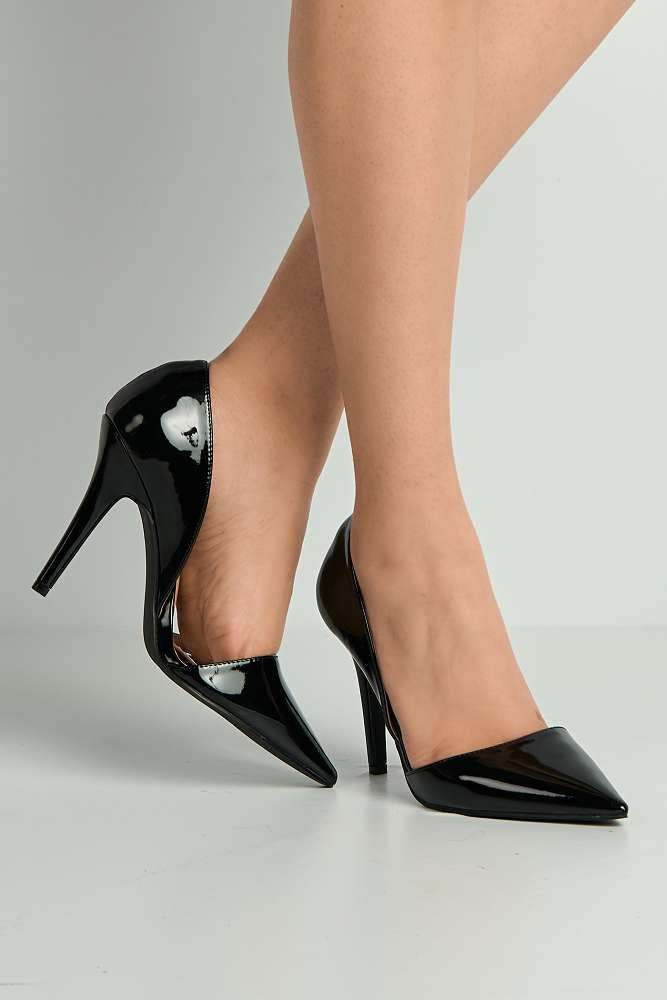 Milaya Cut-out Side Pointed Toe Court Shoes in Black