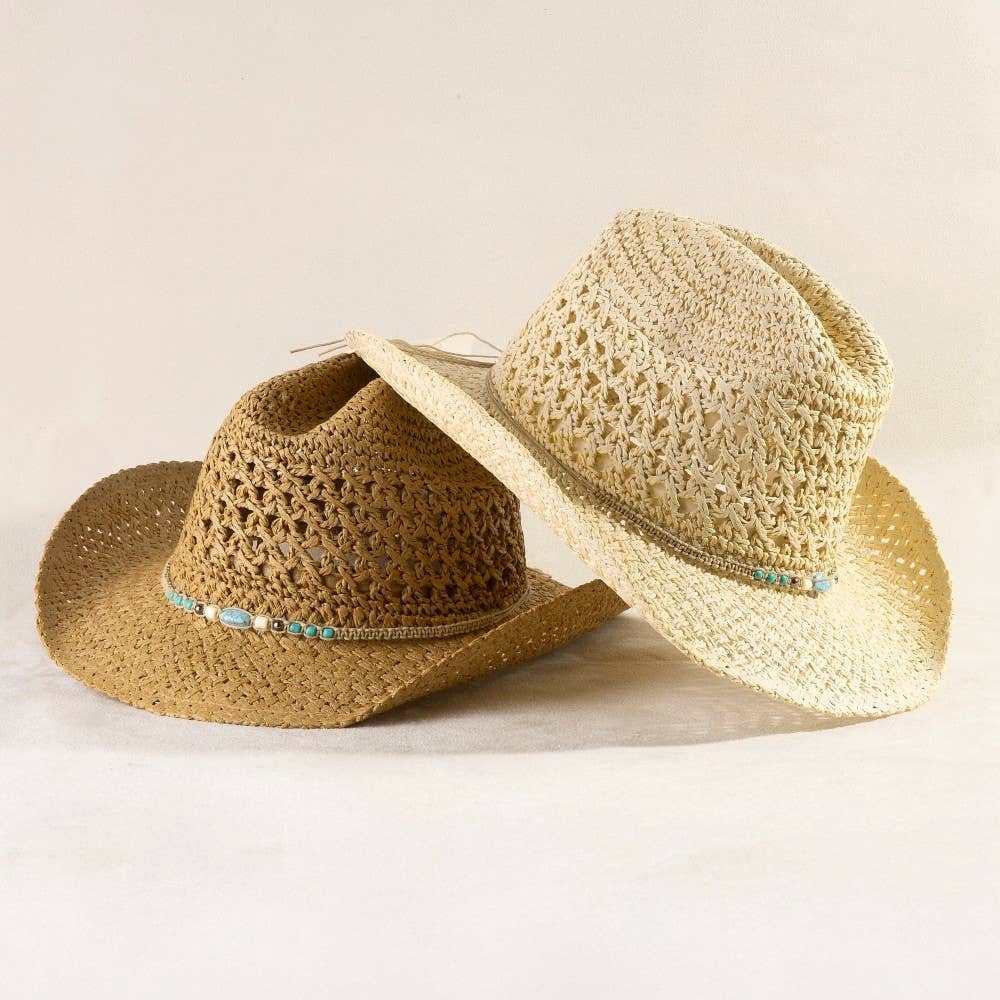 Soul Of Sita Braided Beads Straw Cowboy Hat: Ka
