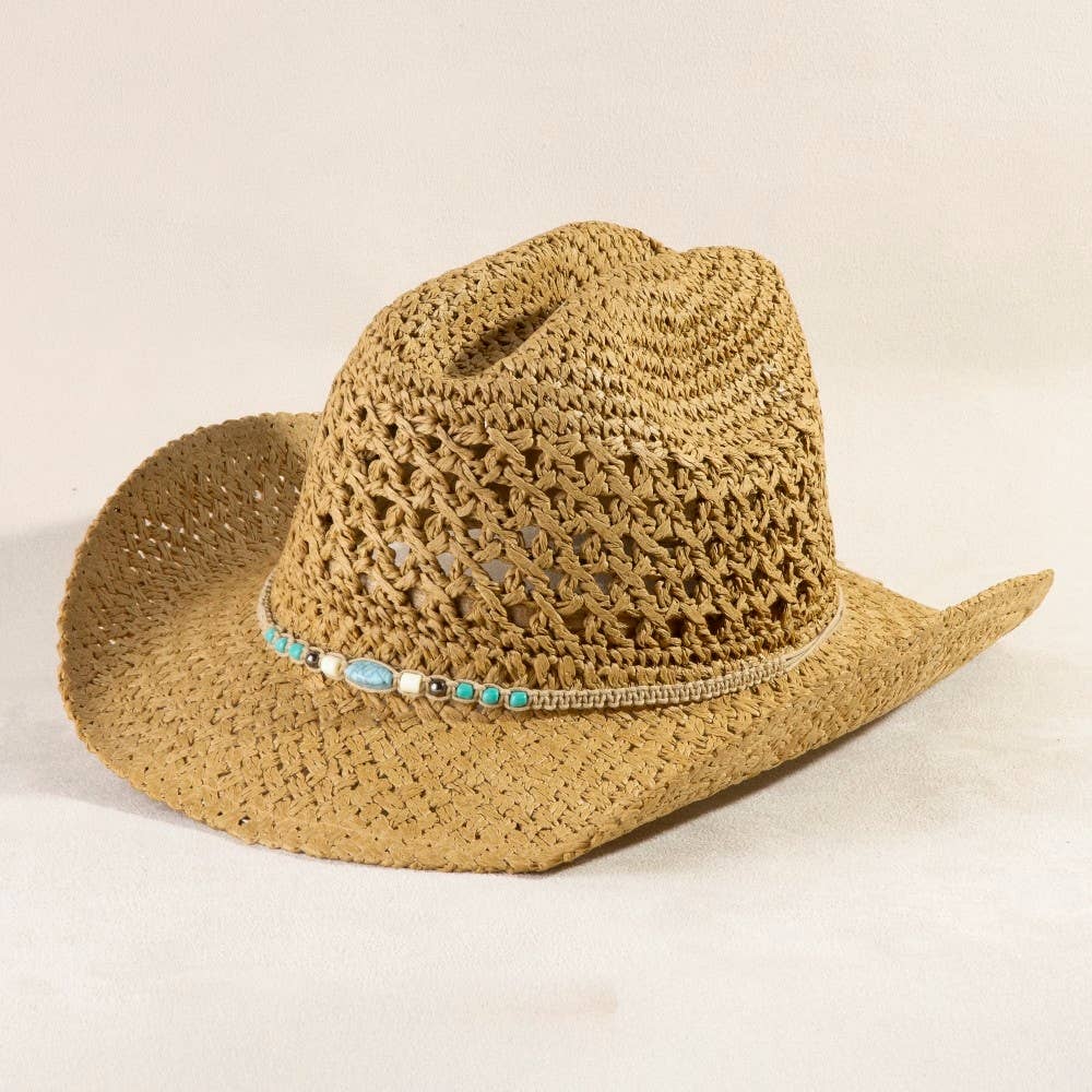 Soul Of Sita Braided Beads Straw Cowboy Hat: Ka