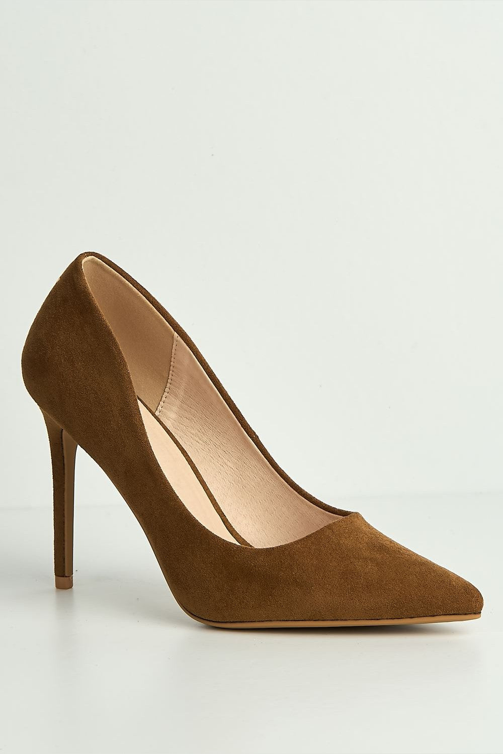 Mila High Stiletto Faux Sued Heel Court Shoe in Tan