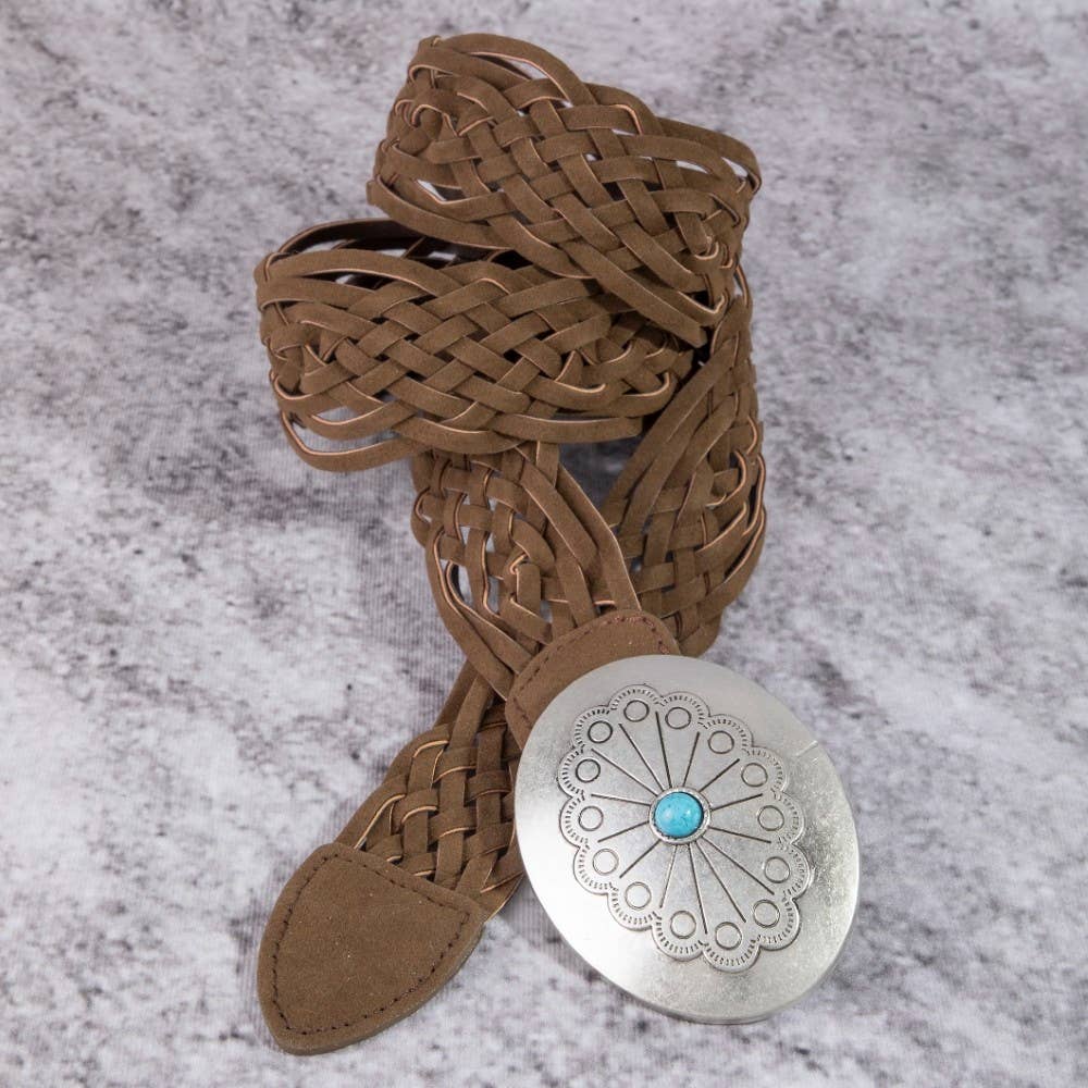 Soul Of Sita Western Braided Concho Buckle Vegan Leather Belt: Sdbr
