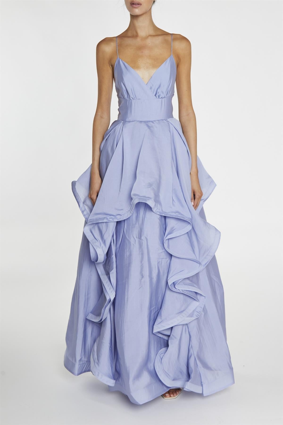 Ingrid Cornflower Blue Layered Ruffle Strappy Maxi-Dress-image-1