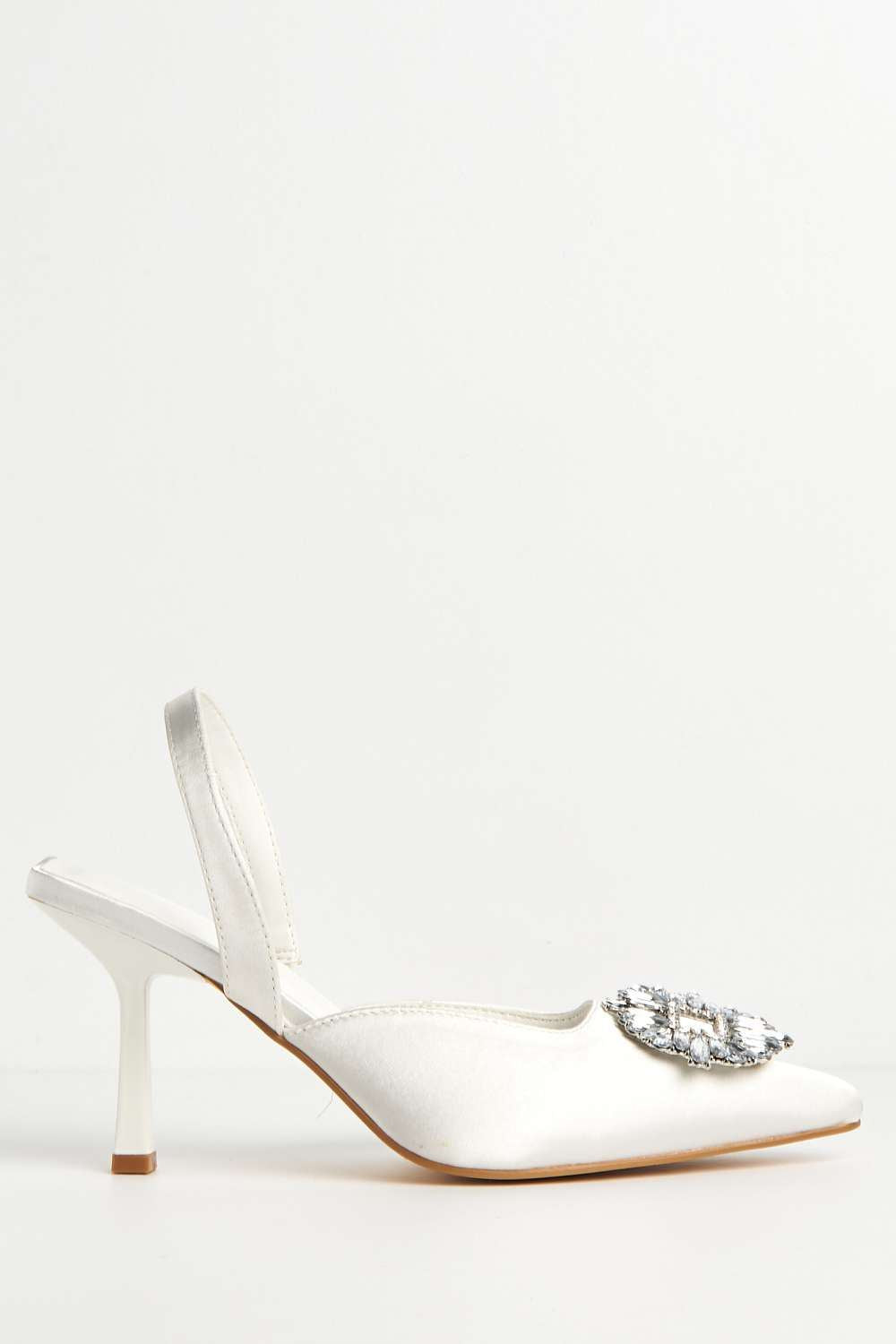 Miss Diva Ivory Amira Diamante Brooch Sling Back Court Shoes