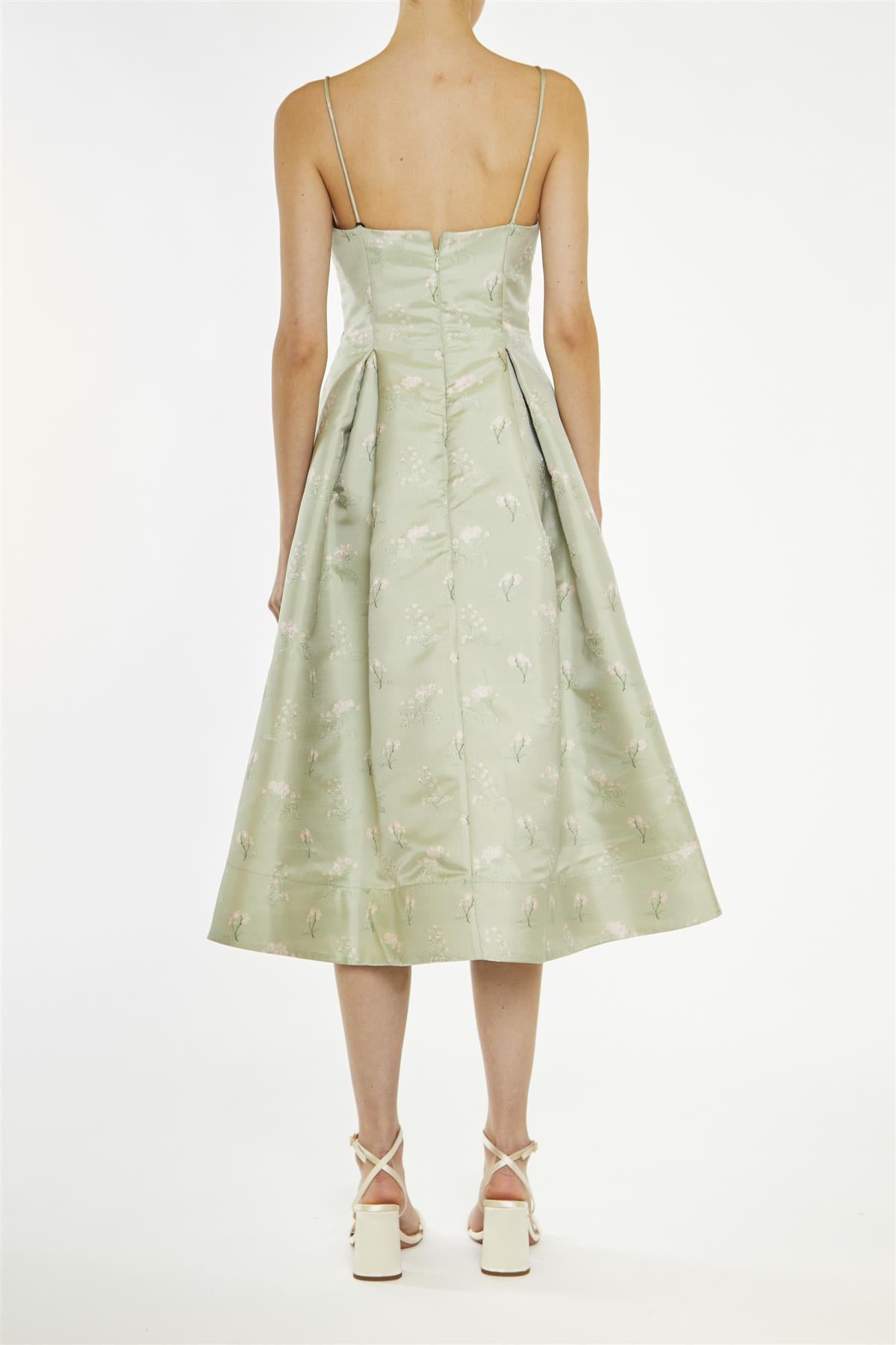 True Decadence Green Estella Floral-Jacquard Cami Skater Midi-Dress