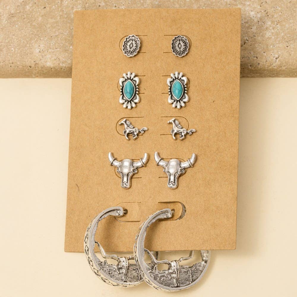Soul Of Sita Assorted Western Five Pair Earrings Set: G