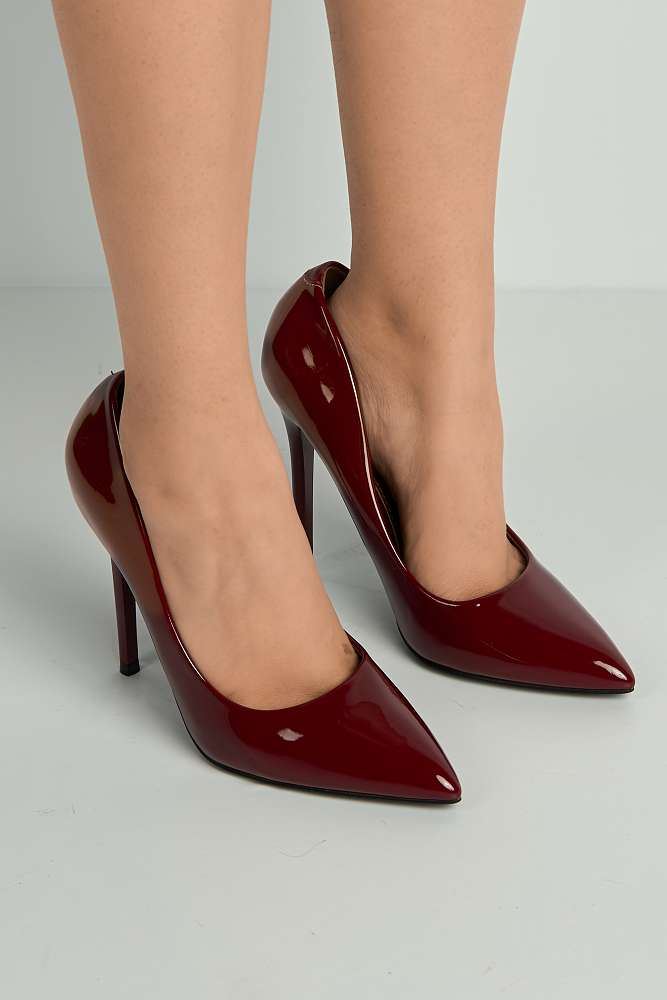 Miss Diva Wine Mila High Stiletto Patent Finish Heel Court Shoe