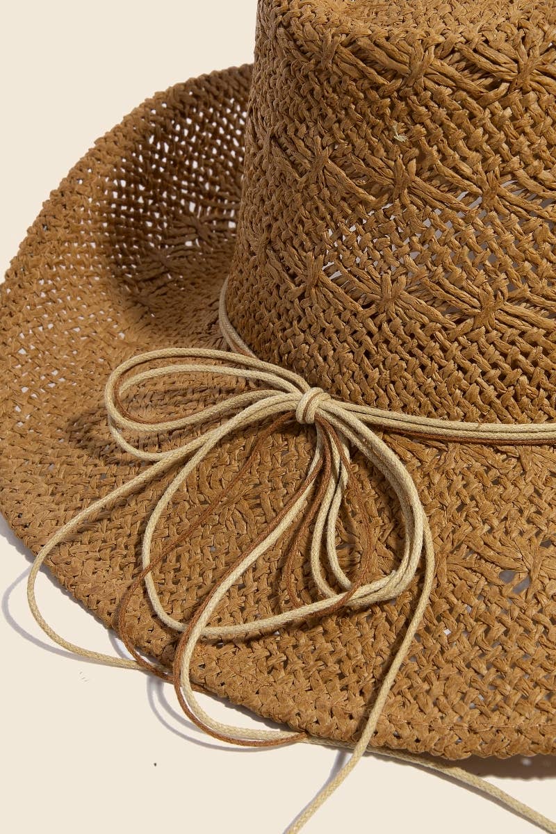 Soul Of Sita Mixed Beaded And Rope Western Fedora Straw Hat: Ka