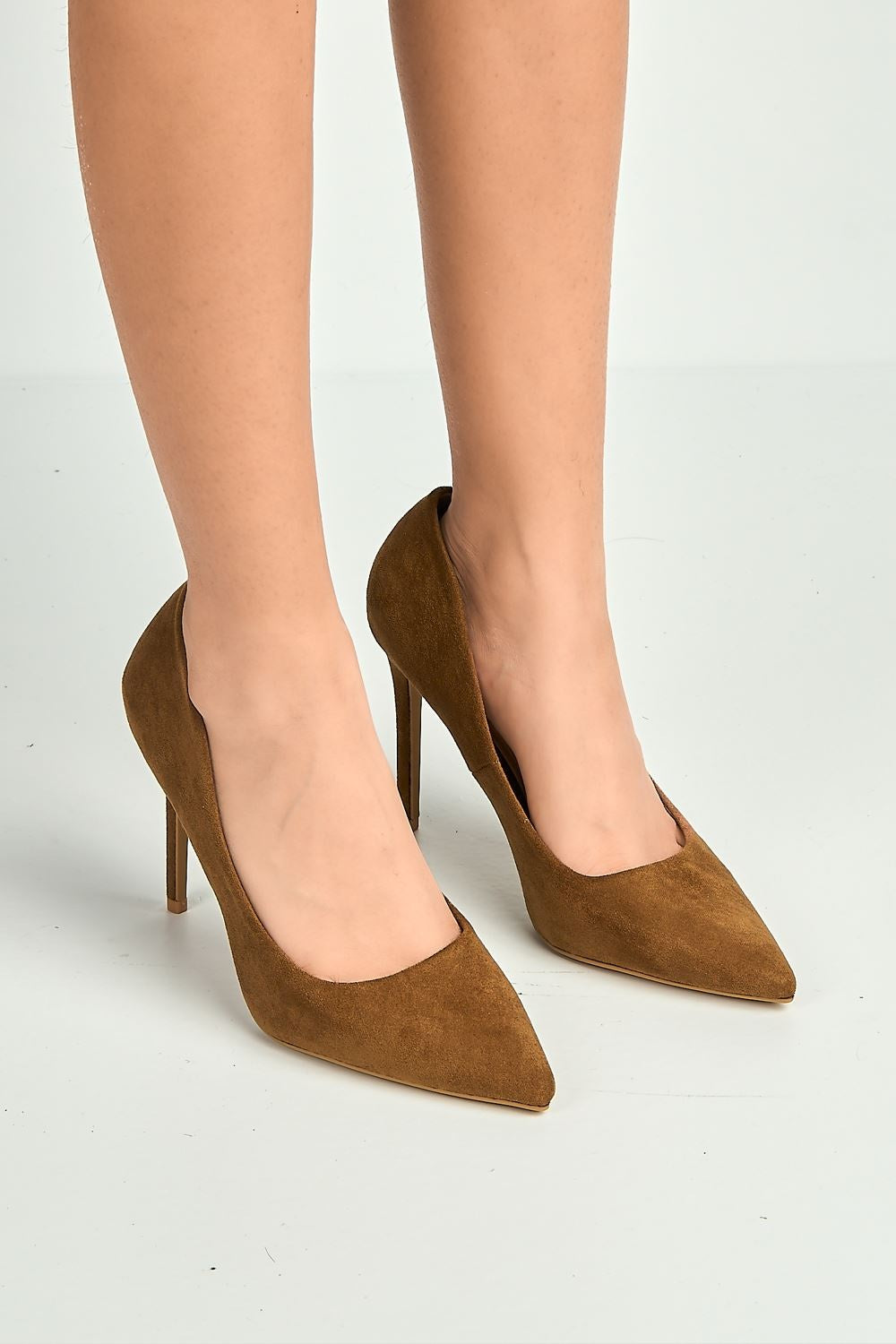 Mila High Stiletto Faux Sued Heel Court Shoe in Tan