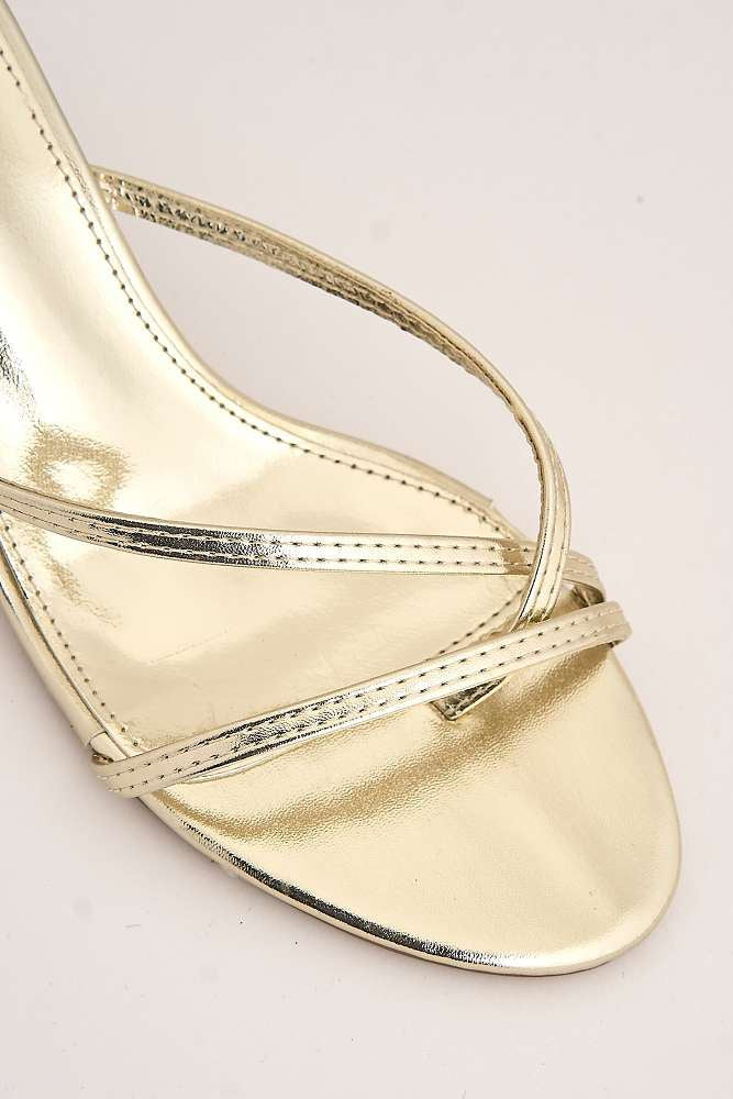 Miss Diva Gold Sylvia Toepost Strappy Slip On Kitten Heel Mules