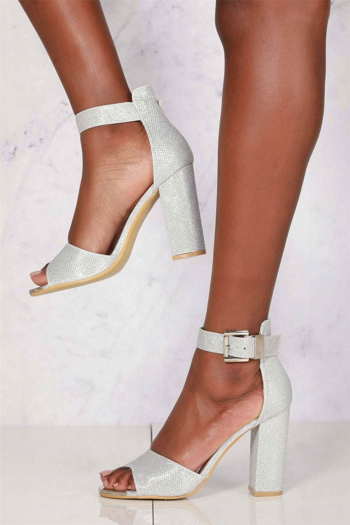 Jessy Anklestrap Blockheel Sandal in Silver Heels Miss Diva 