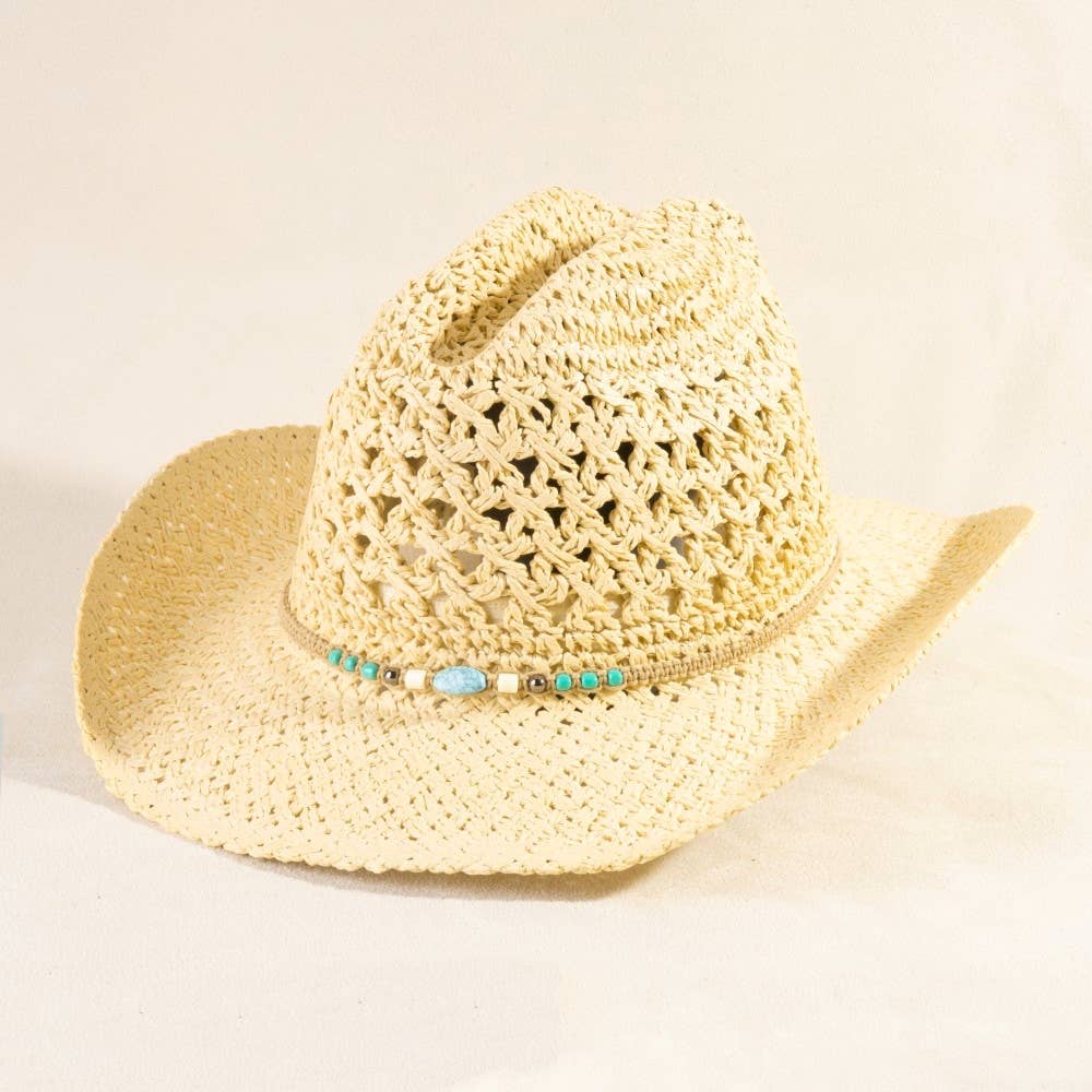 Braided Beads Straw Cowboy Hat: KA