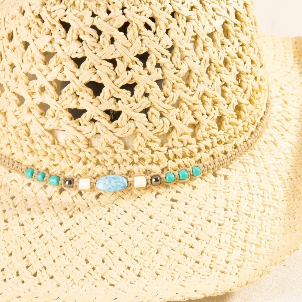 Braided Beads Straw Cowboy Hat: KA