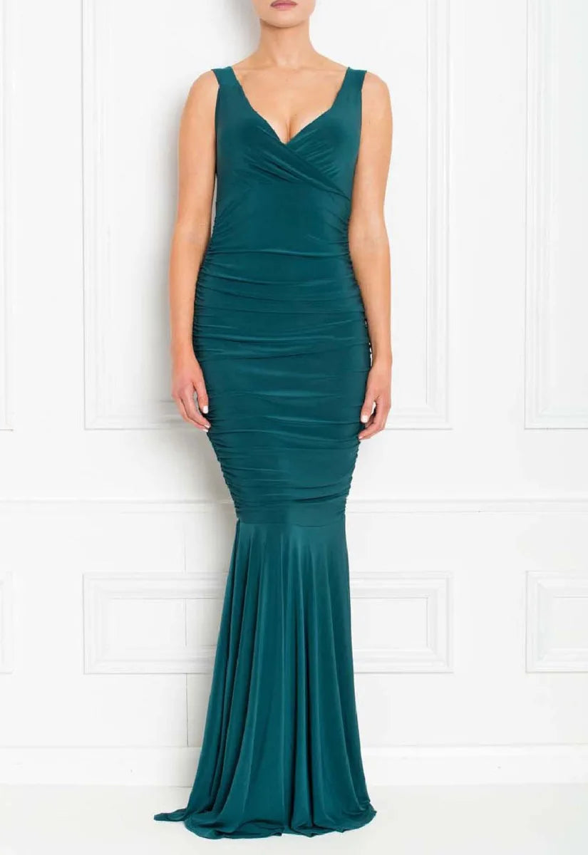 Honor Gold Forest Green Gabby Fishtail Maxi Dress