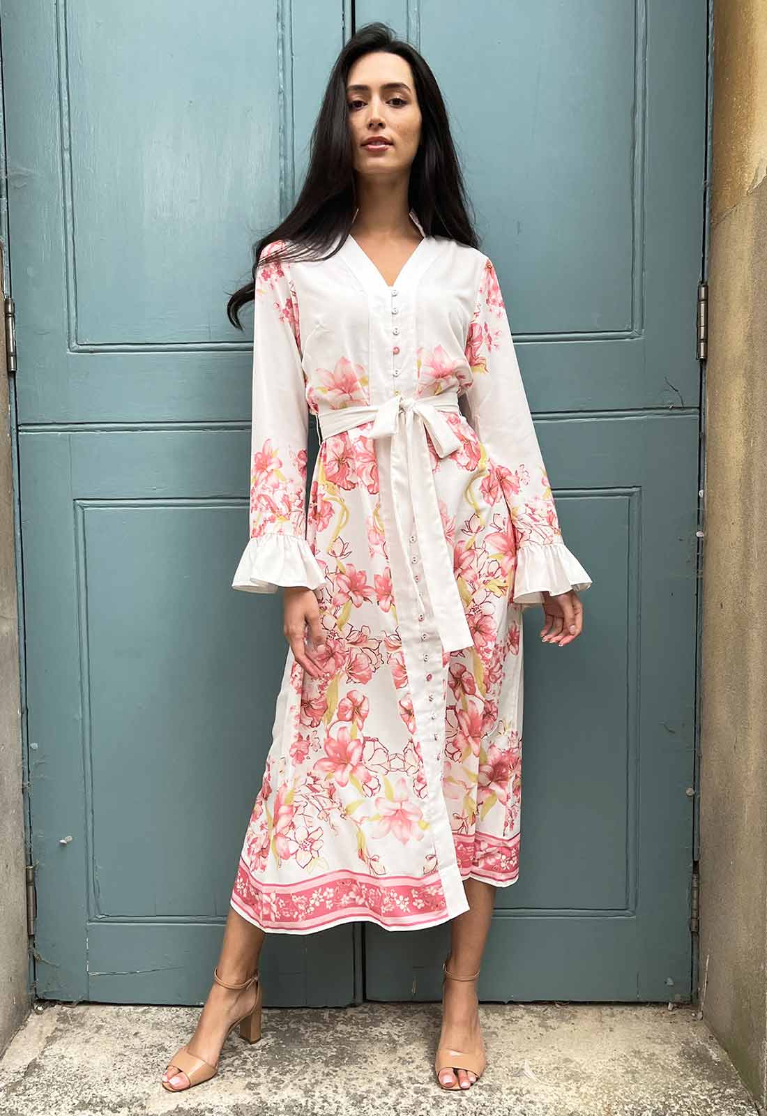 Raishma Studio White Genevieve Floral Midi Dress-0