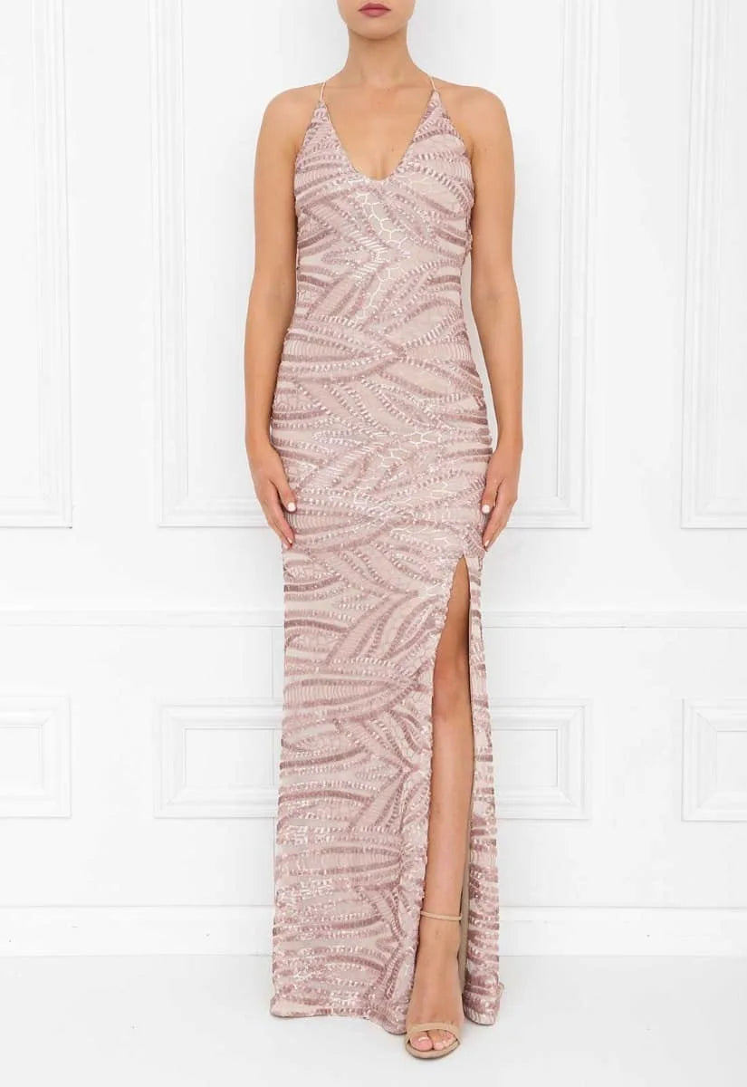 Honor Gold Rose Pink Gia Sequin Maxi Dress