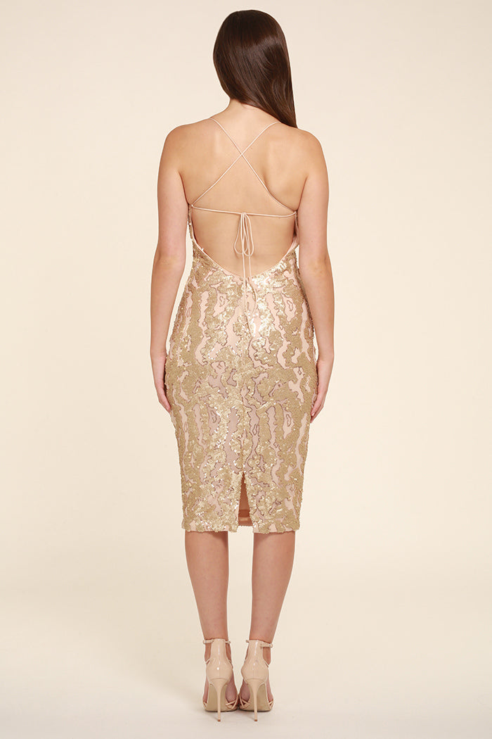 Honor Gold Blush Gold Gia Sequin Midi Dress