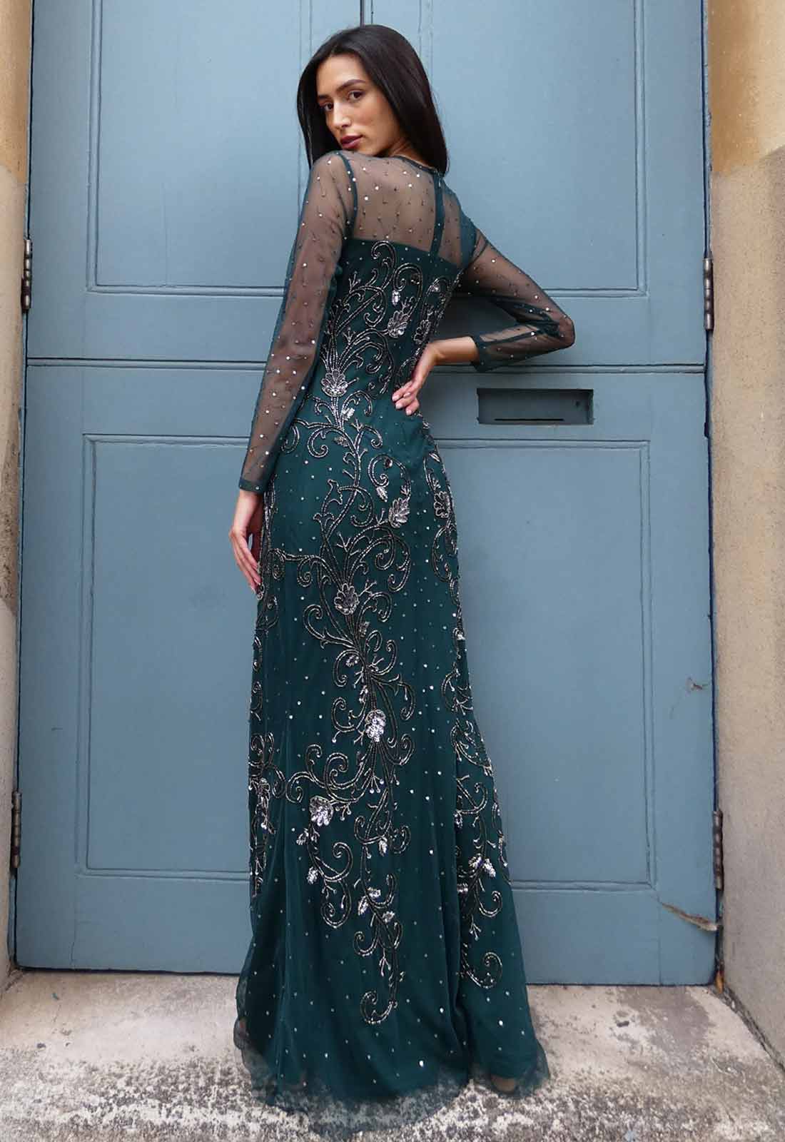 Raishma Couture Green Heather Embellished Gown-115048