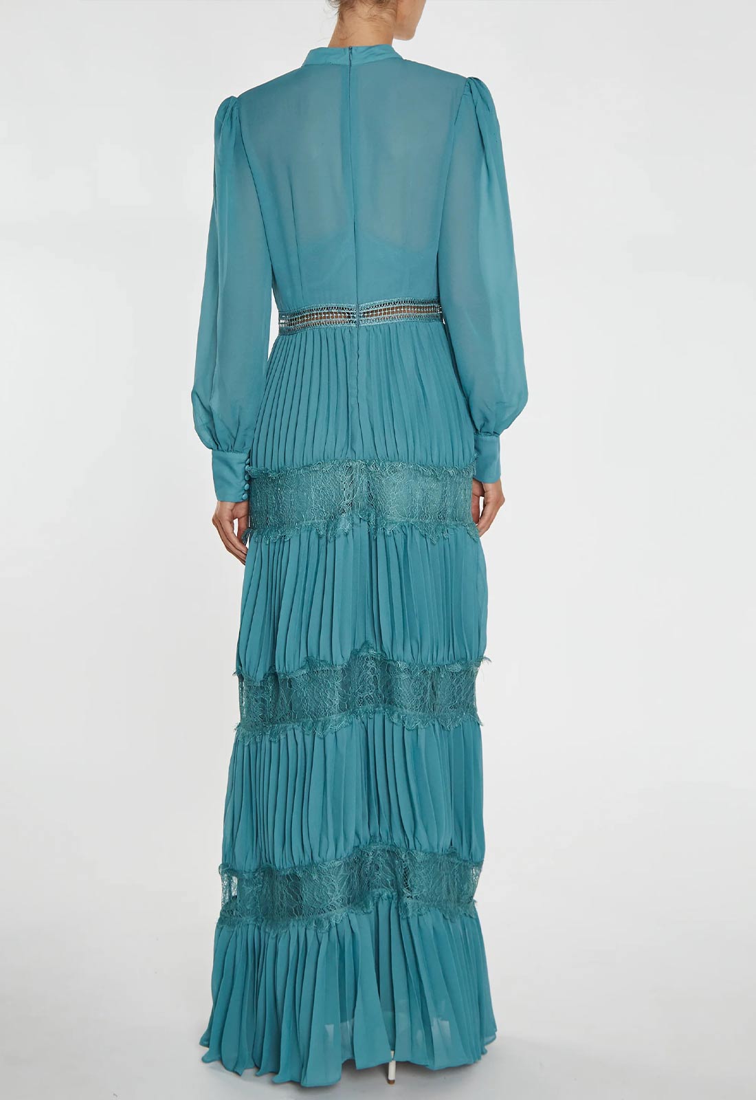 True Decadence Holly Mineral Blue High-Neck Pleated Maxi Dress