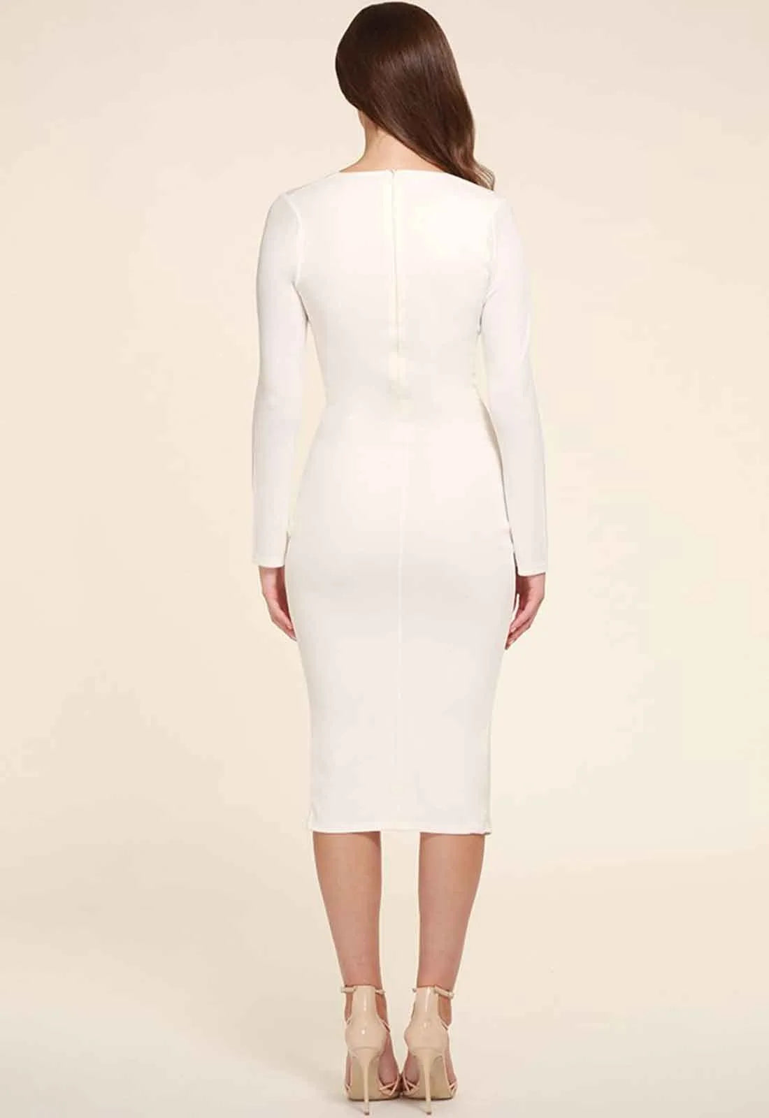 Honor Gold Jessica Long Sleeve Midi Dress in White-23897