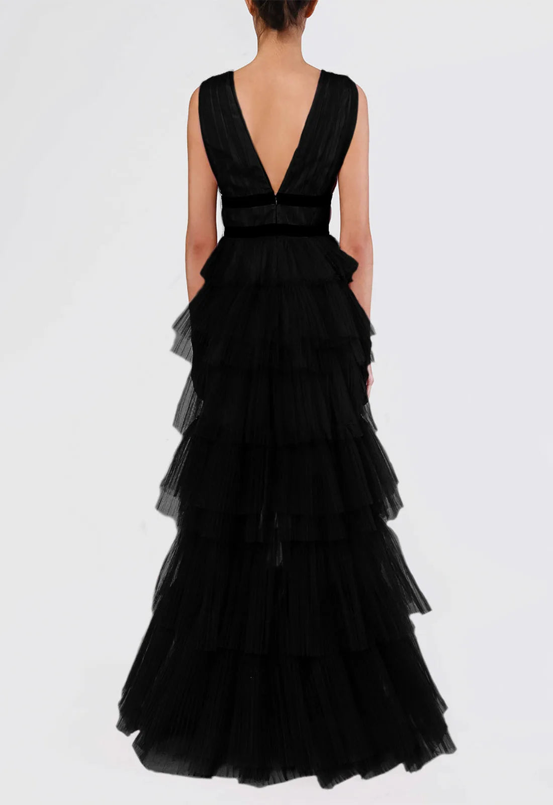 True Decadence Black Layered Tulle Maxi Dress-109783