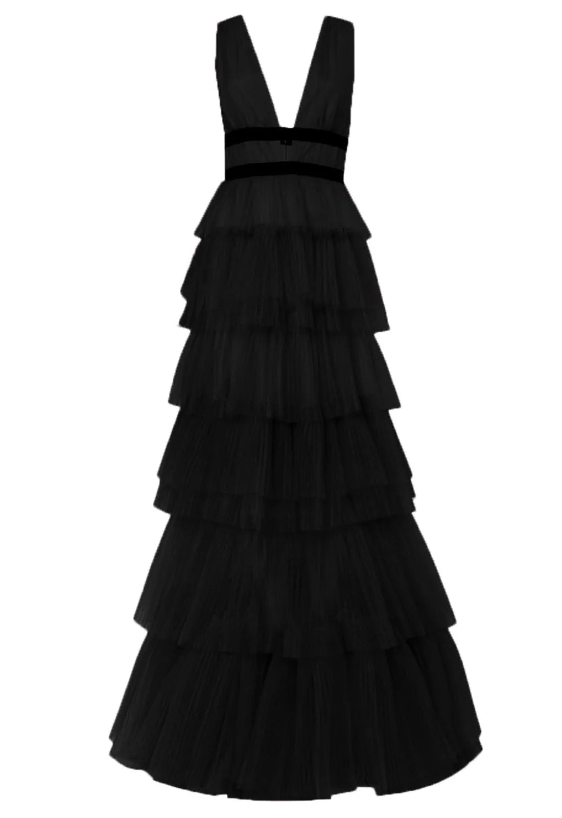 True Decadence Black Layered Tulle Maxi Dress-109785