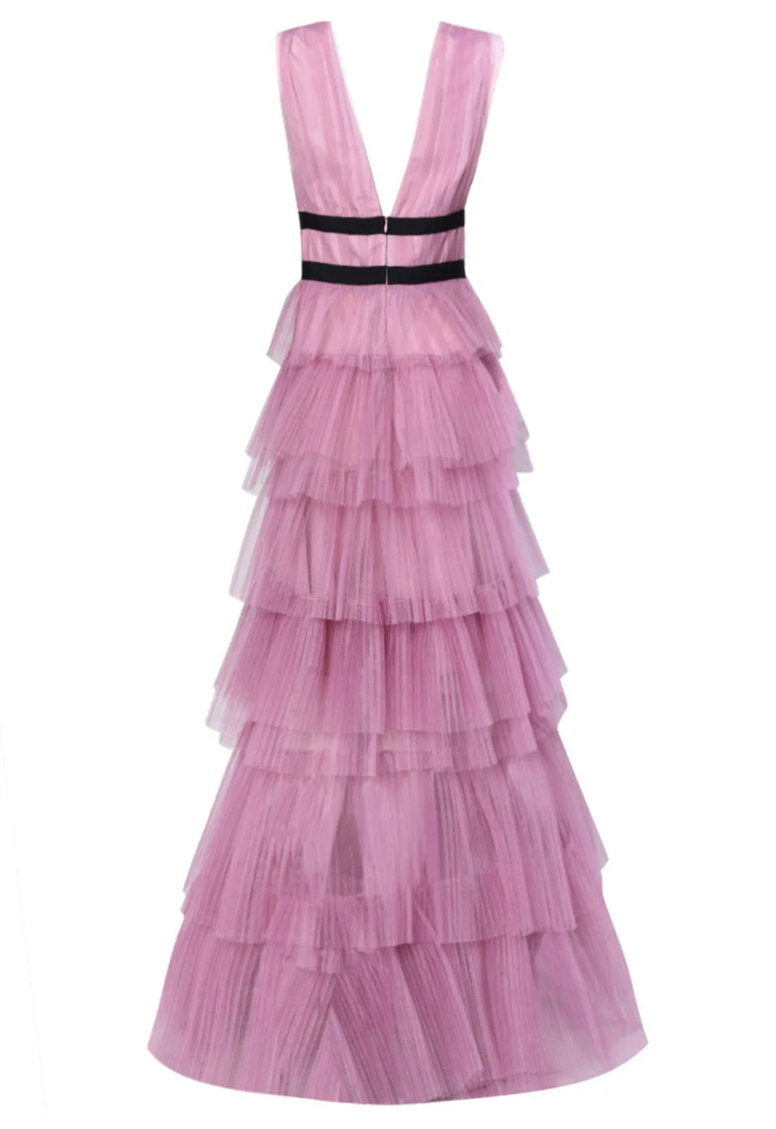 True Decadence Dark Pink Layered Tulle Maxi Dress-109802