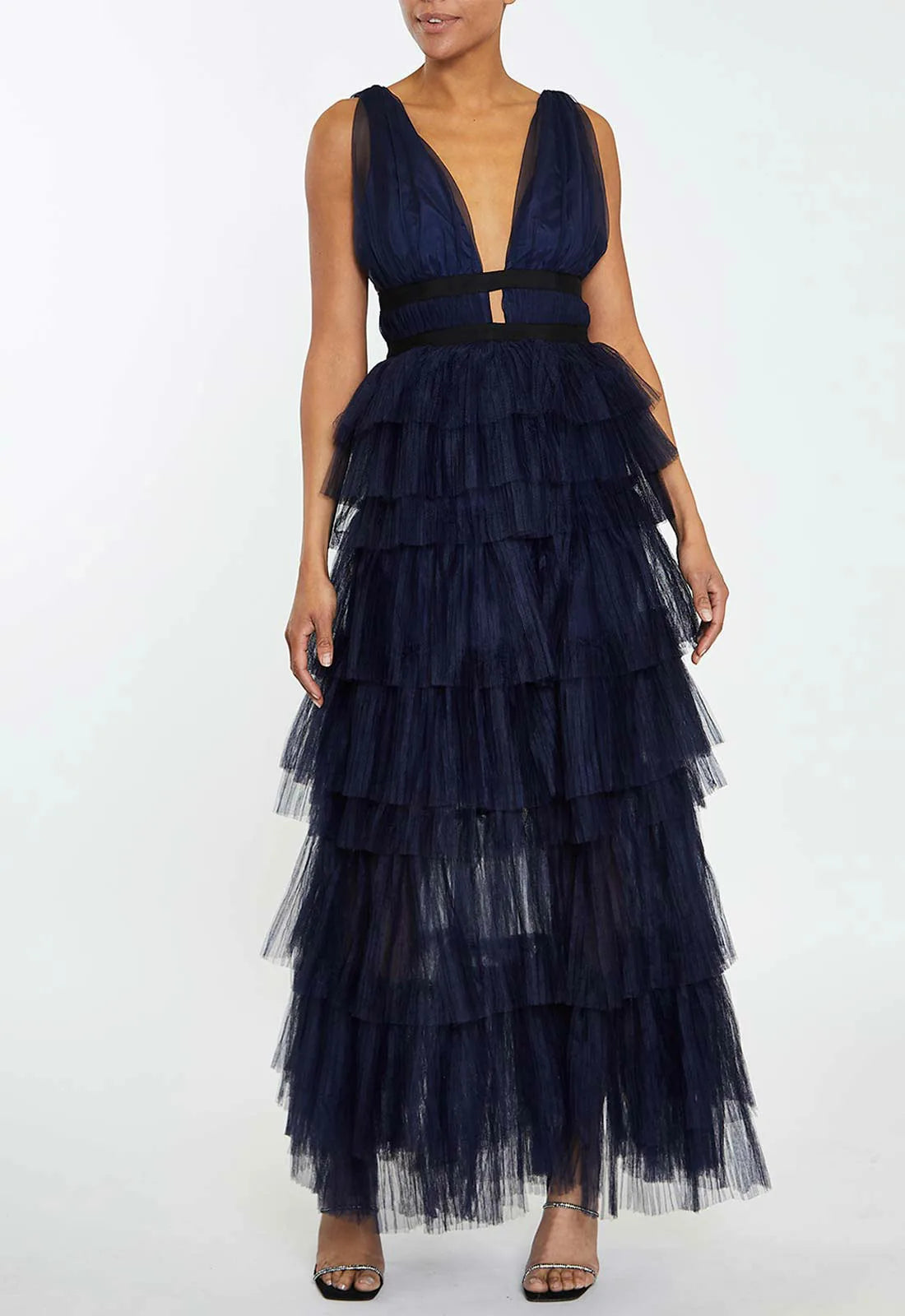 True Decadence Navy Layered Tulle Maxi Dress-0