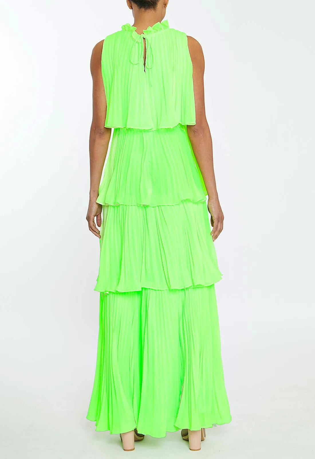 True Decadence Neon Green Tiered Pleated Maxi Dress-113207