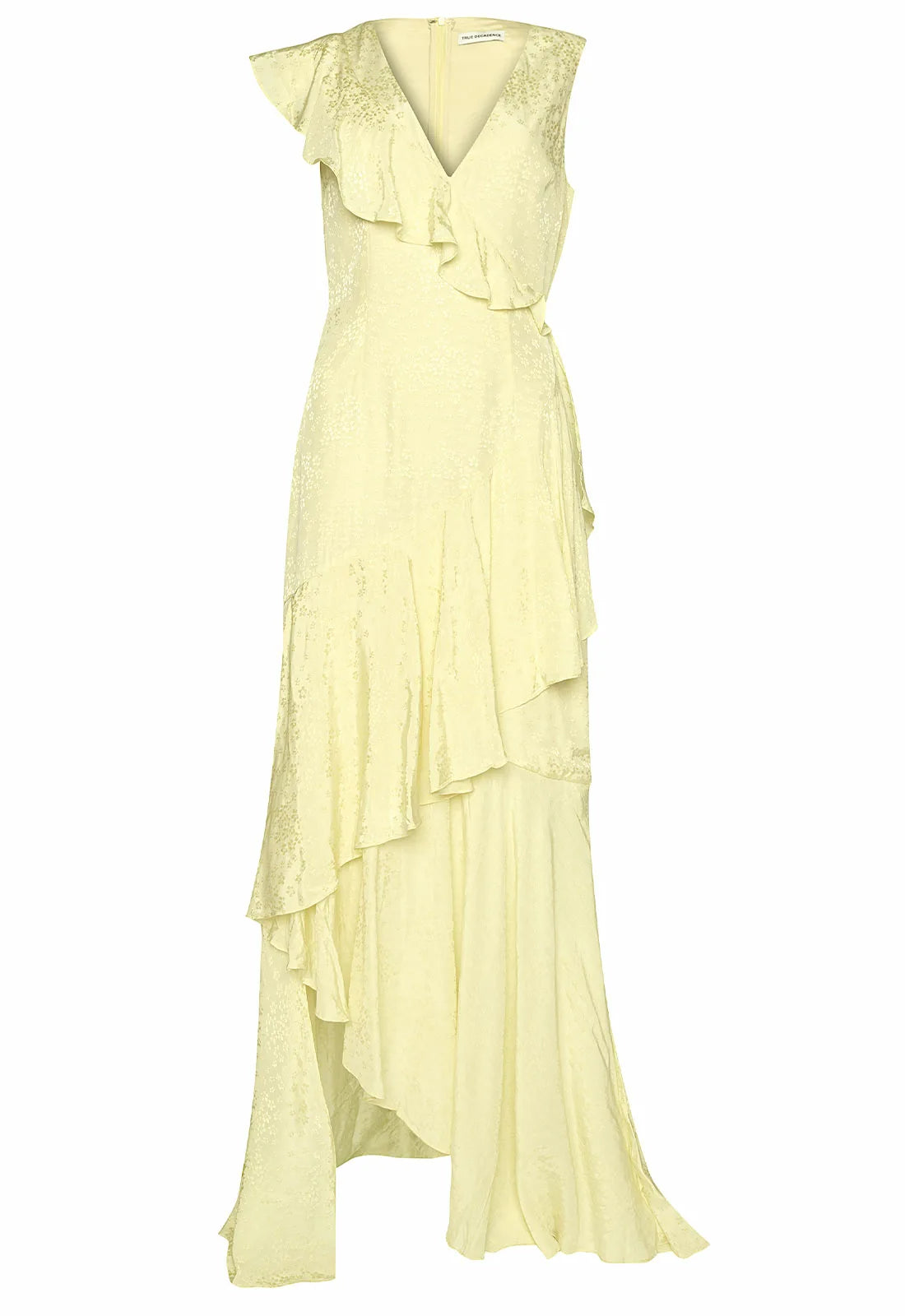 True Decadence Yellow Satin Layered Maxi Dress-110474