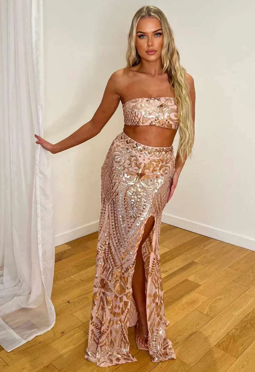 Nazz Collection Rose Gold Shakari Two Piece Party Set