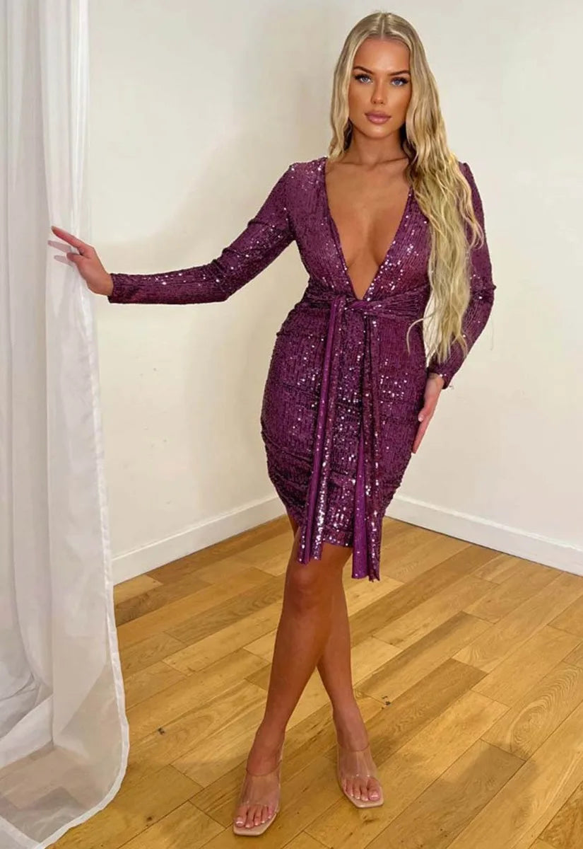 Nazz Collection Purple Molly Sequin Party Dress