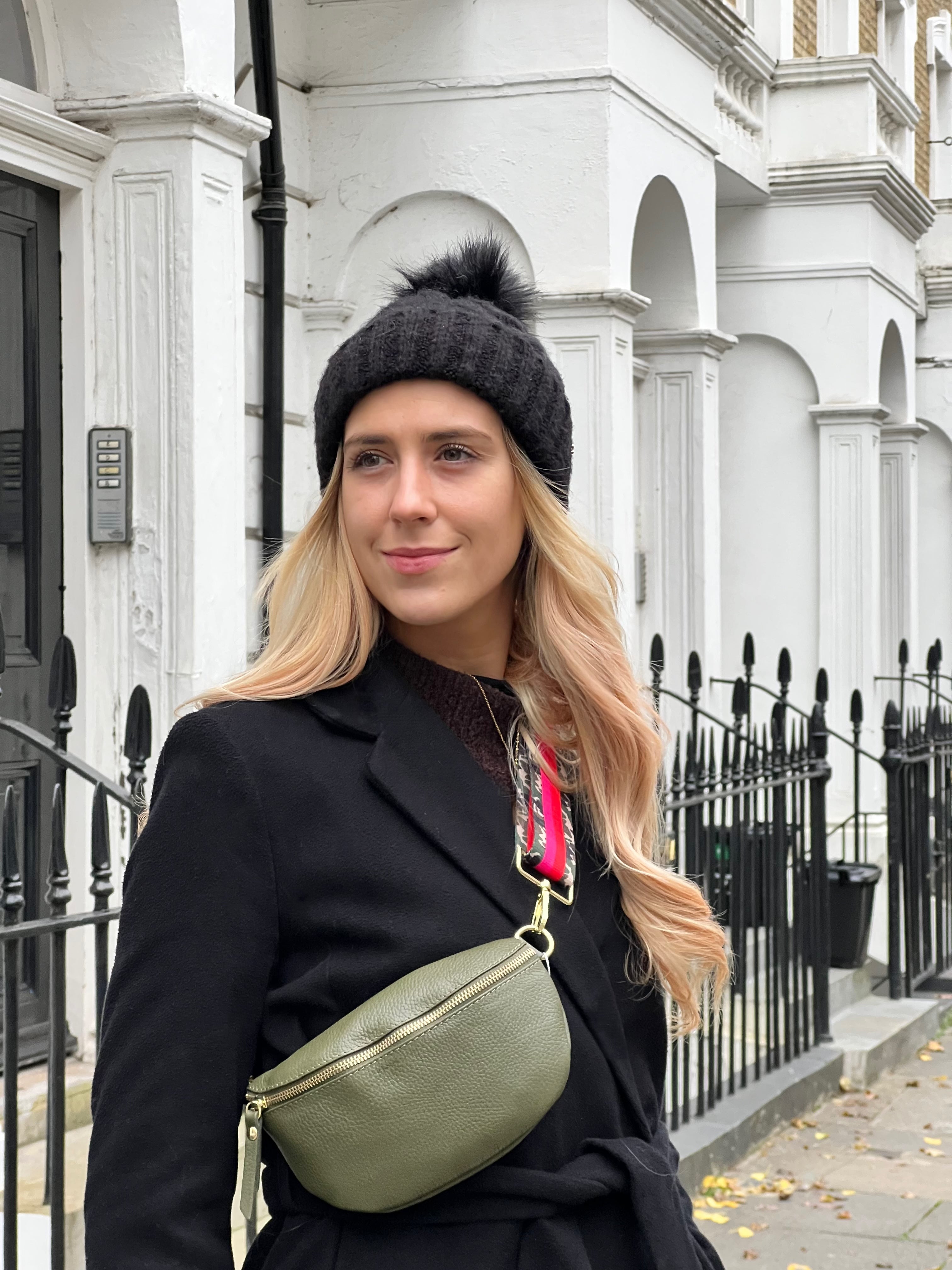 Elie Beaumont Sling Bag - Olive with Army Stripes Strap