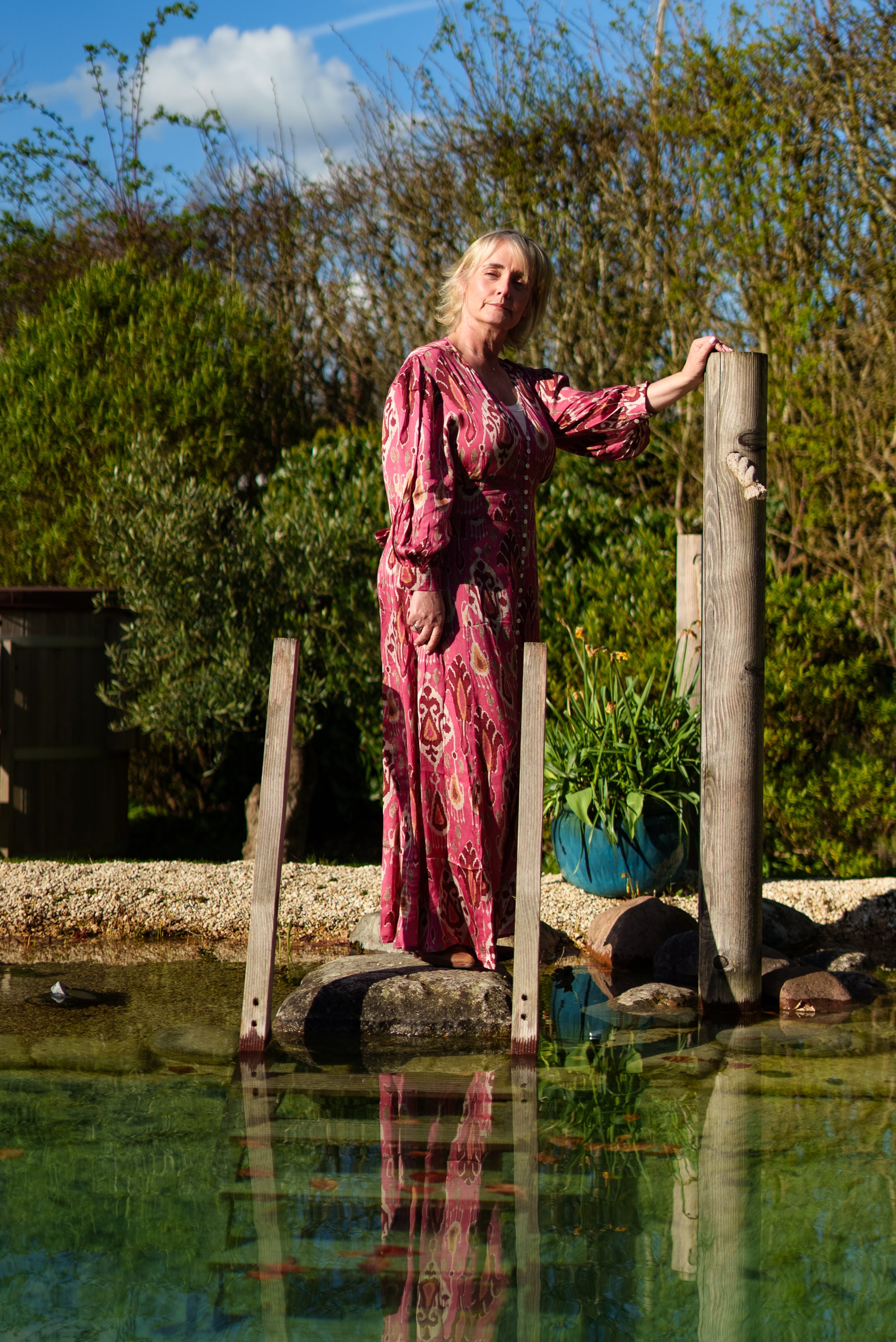 Soul Of Sita Rose Pink Aztec Print Satin Button Through Maxi Dress