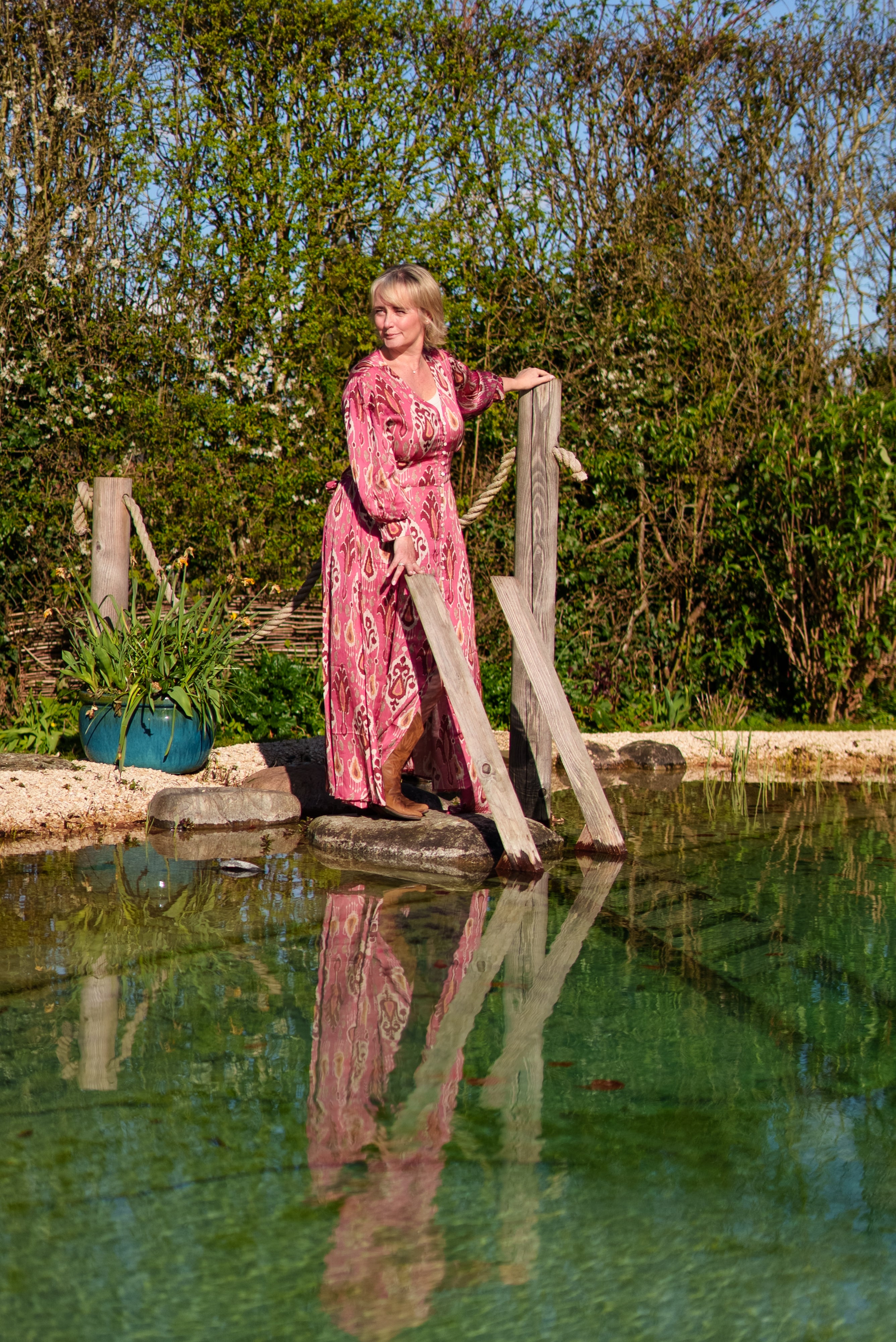 Soul Of Sita Rose Pink Aztec Print Satin Button Through Maxi Dress