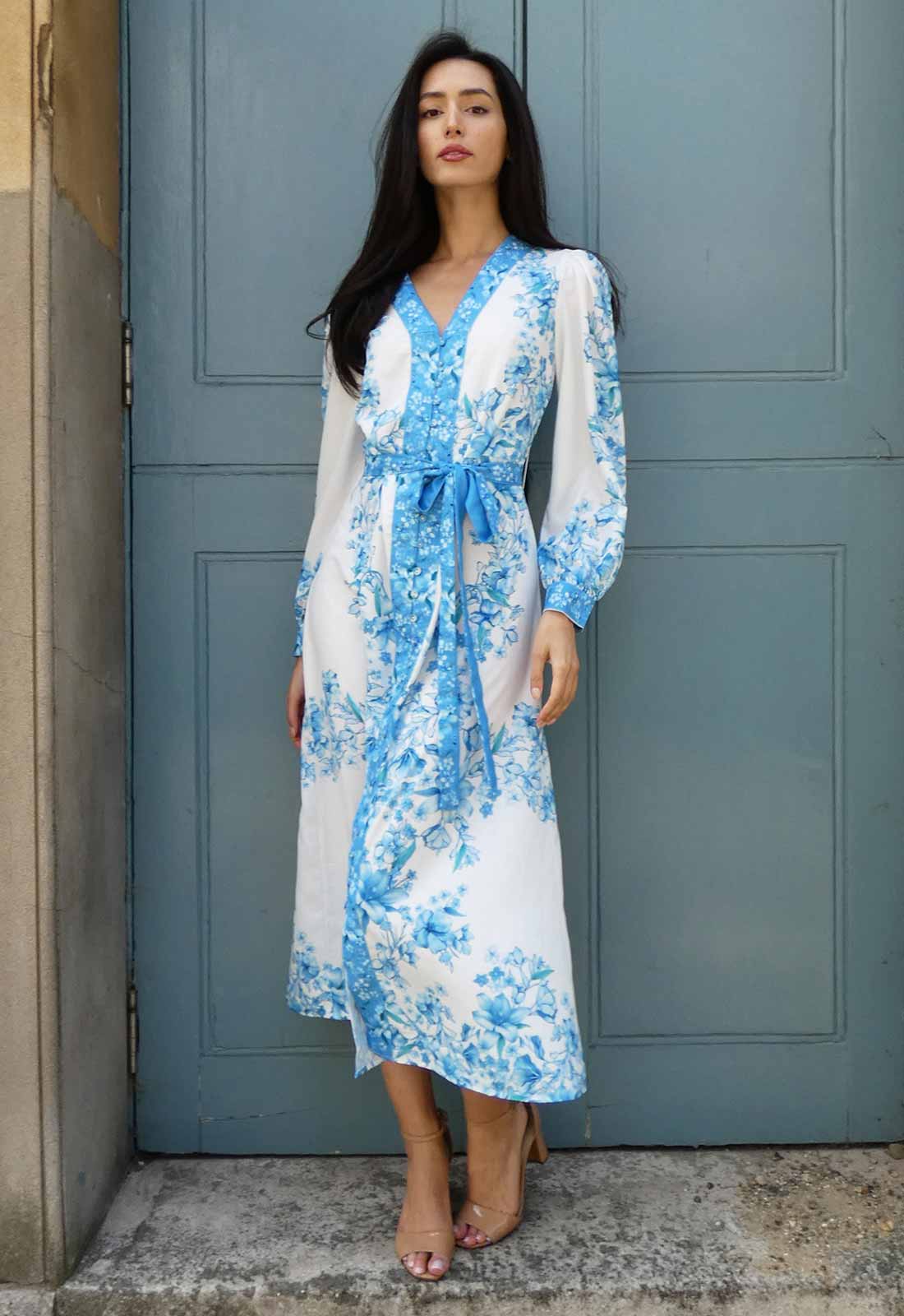 Raishma Studio Blue Jocelyn Floral Midi Dress-114223