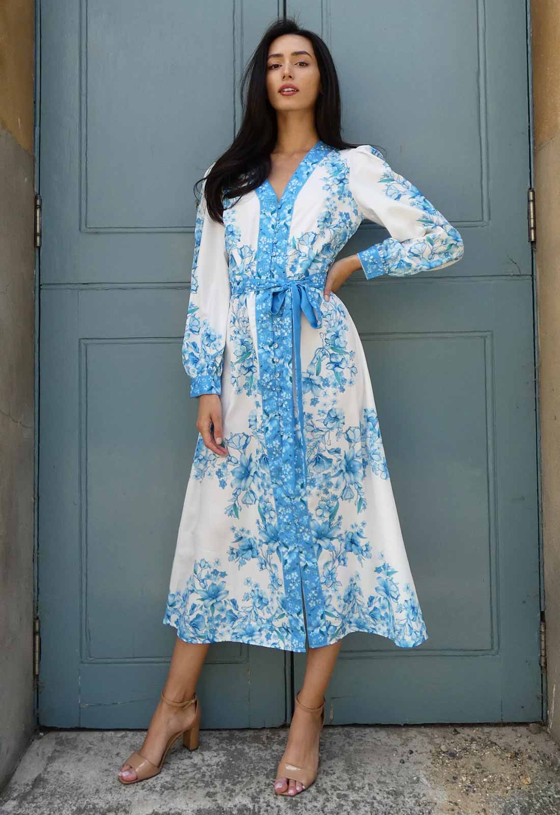 Raishma Studio Blue Jocelyn Floral Midi Dress-114224
