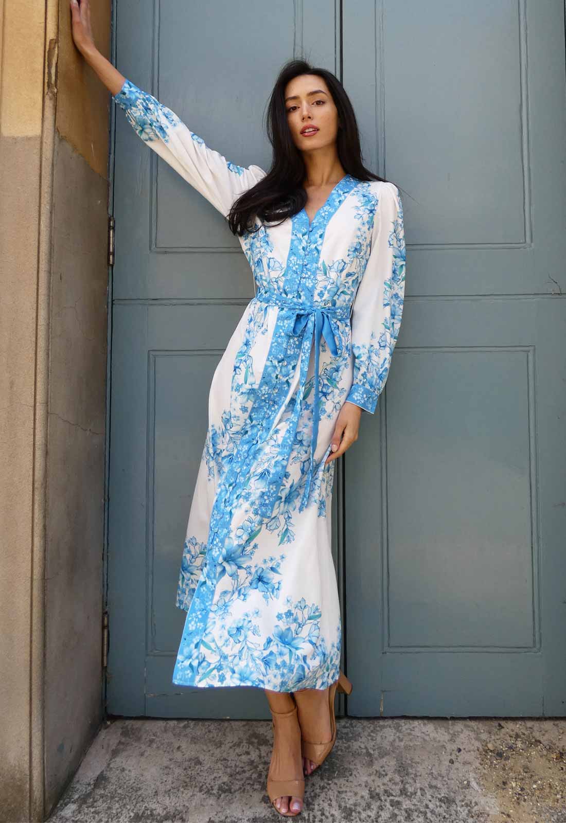 Raishma Studio Blue Jocelyn Floral Midi Dress-114225