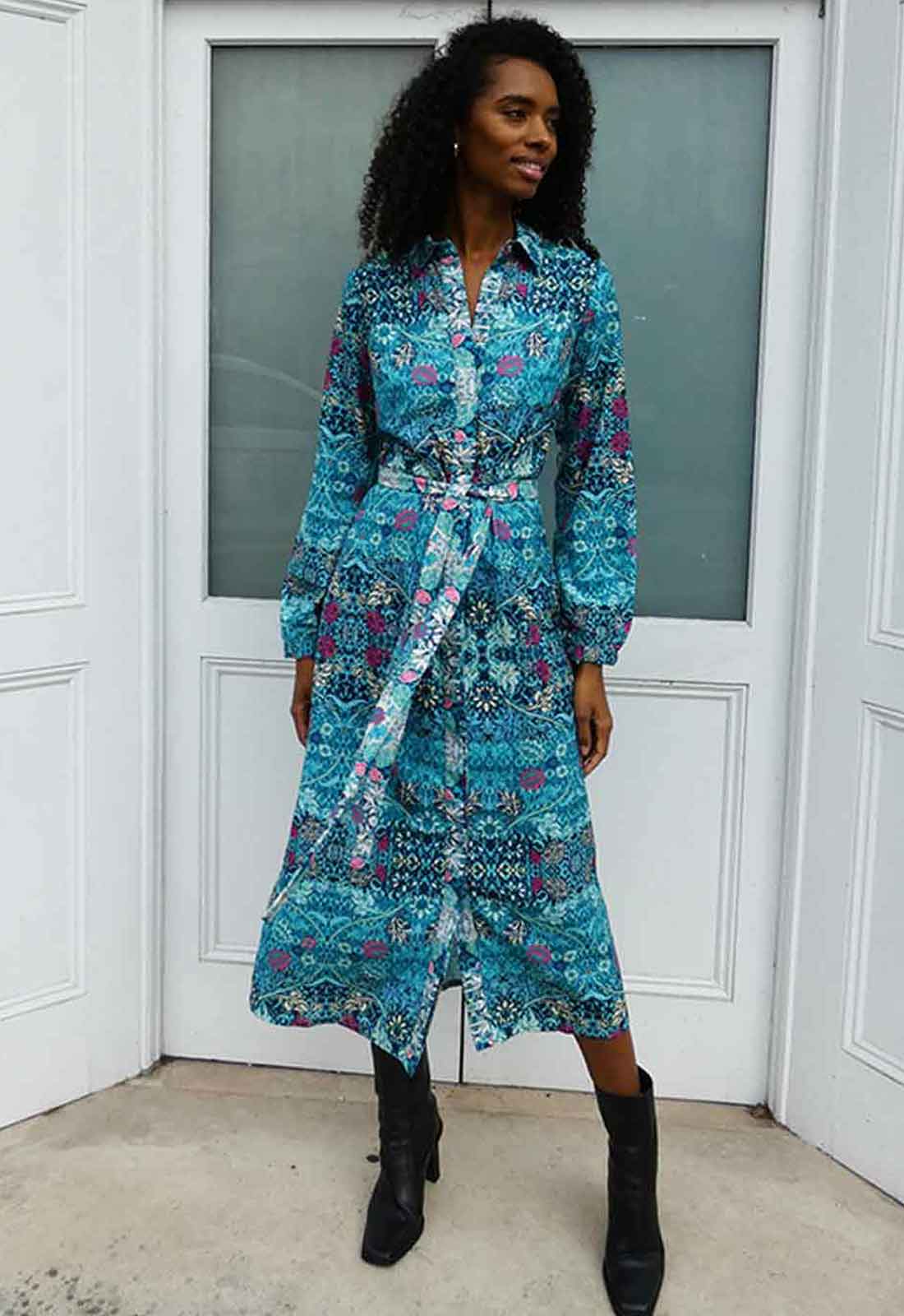 Raishma Couture Blue Zofia Print Dress-116540