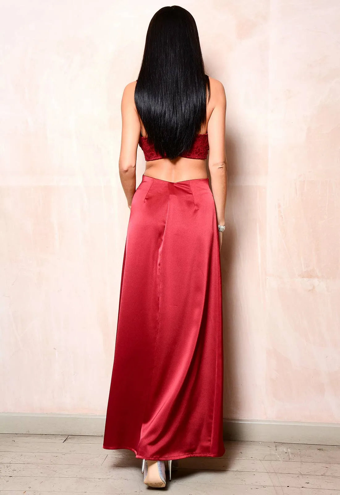 Lady Flare Red Satin Maxi Dress-83027