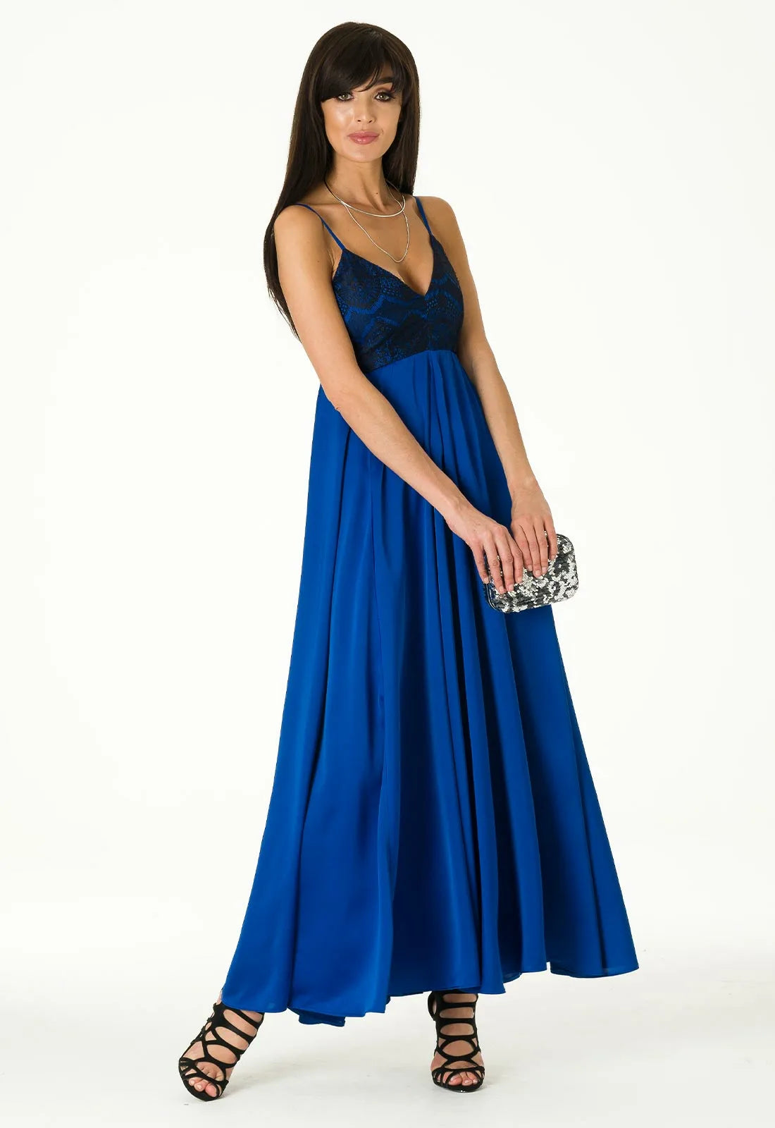Lady Flare Blue Satin Maxi Dress-106869