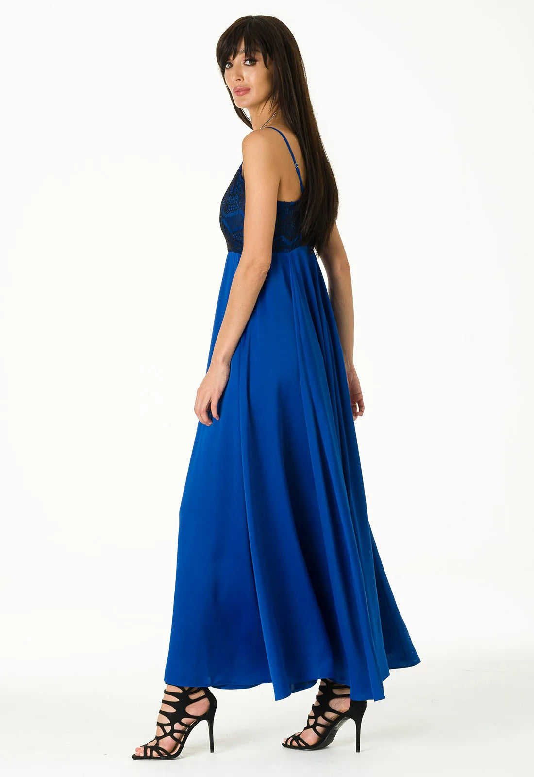 Lady Flare Blue Satin Maxi Dress-106870