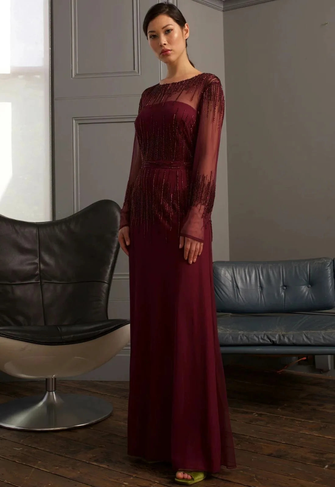 Raishma Burgundy Evening Dress