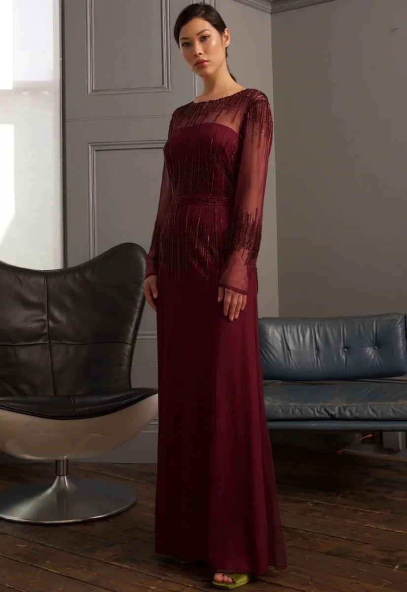 Raishma Burgundy Laurel Evening Dress
