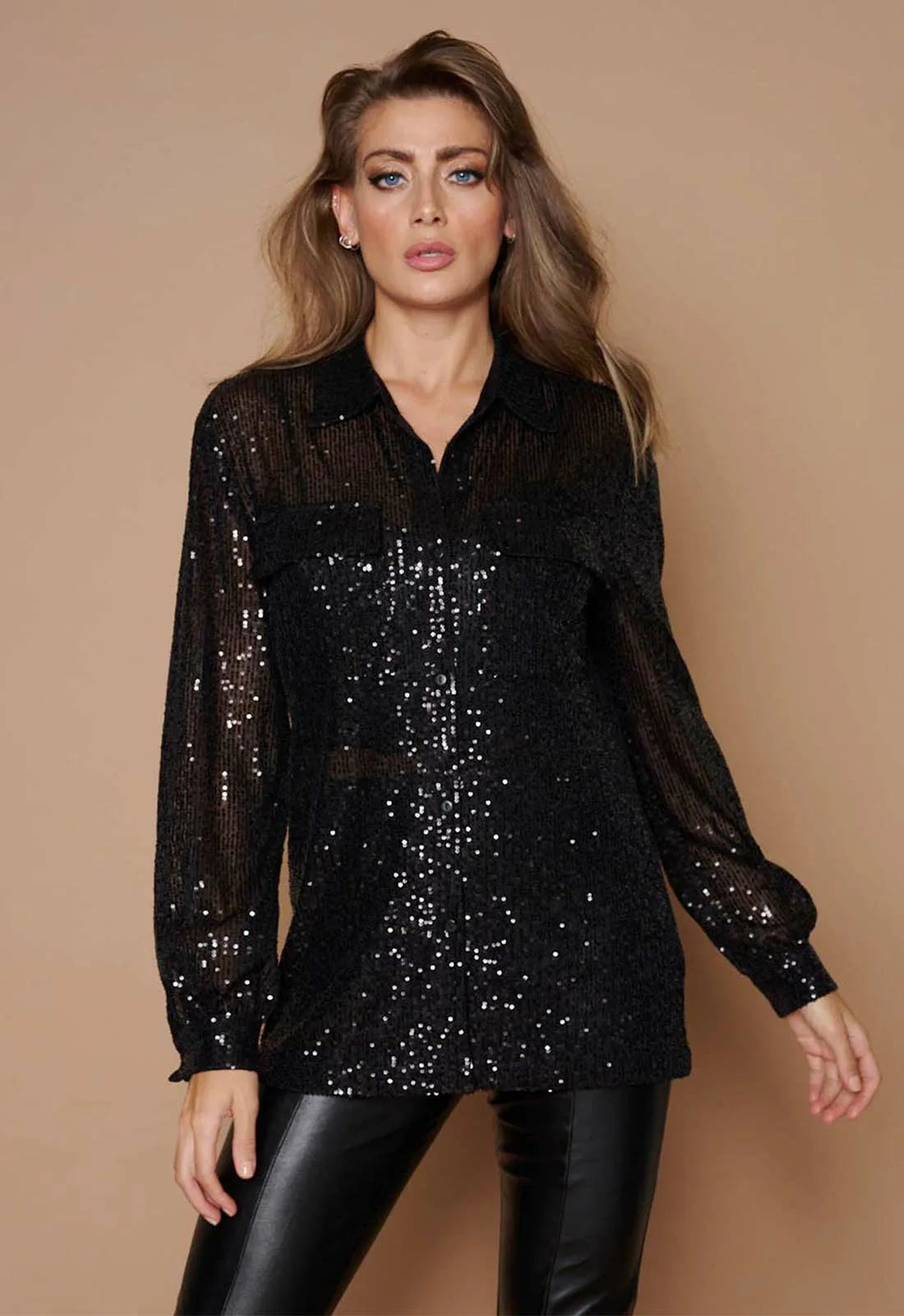 Little Black Dress Black Sequin Shirt-106834