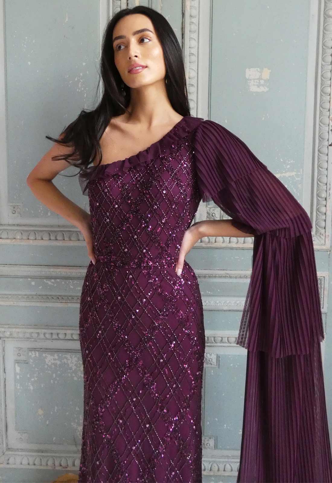 Raishma Couture Purple Leilani Embellished Maxi Dress-112555