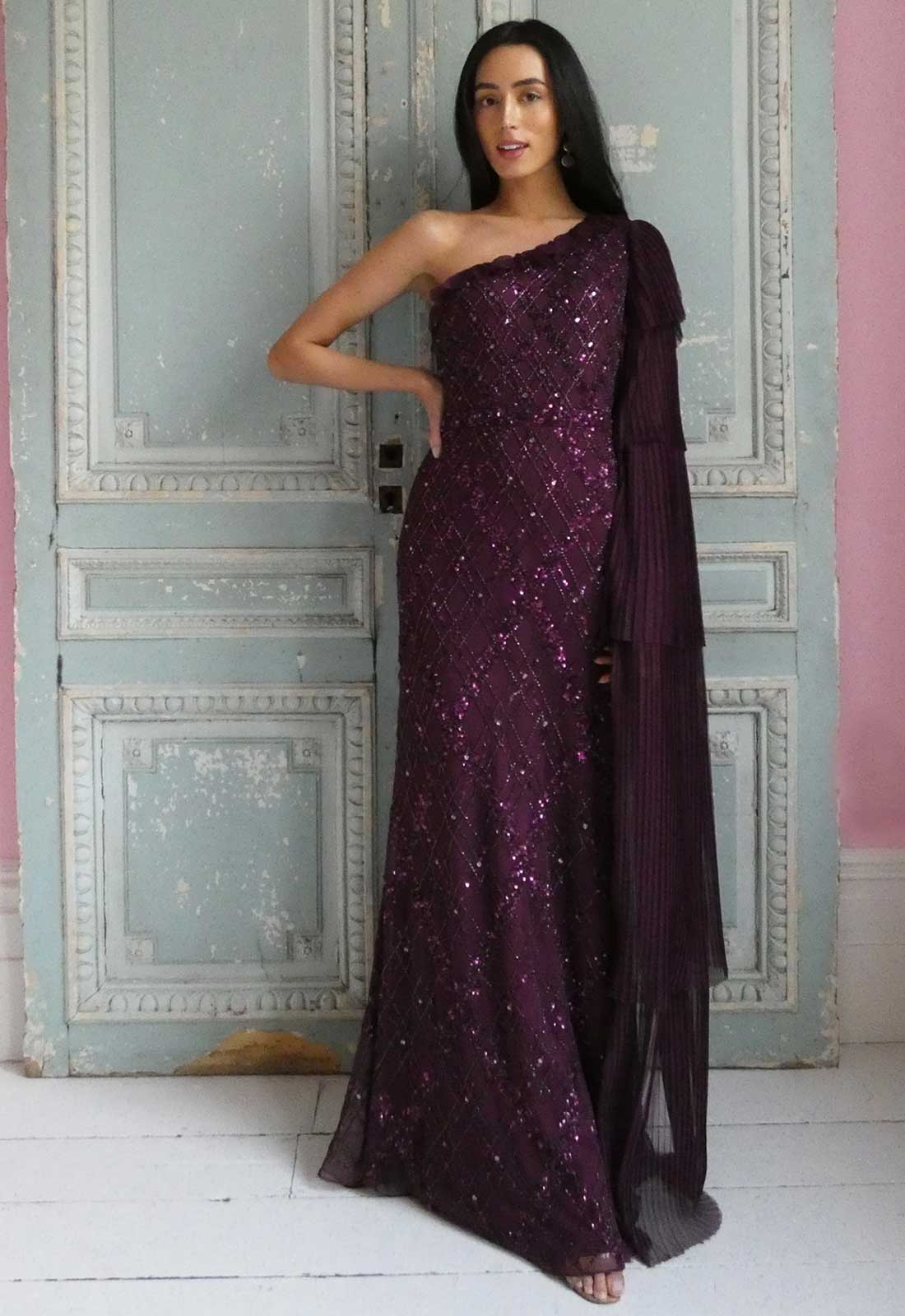Raishma Couture Purple Leilani Embellished Maxi Dress-0