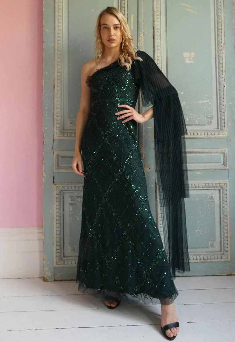Raishma Couture Green Leilani Embellished Maxi Dress